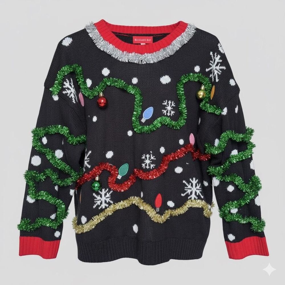 Blizzard Bay Black Knit Ugly Christmas Sweater Size XL